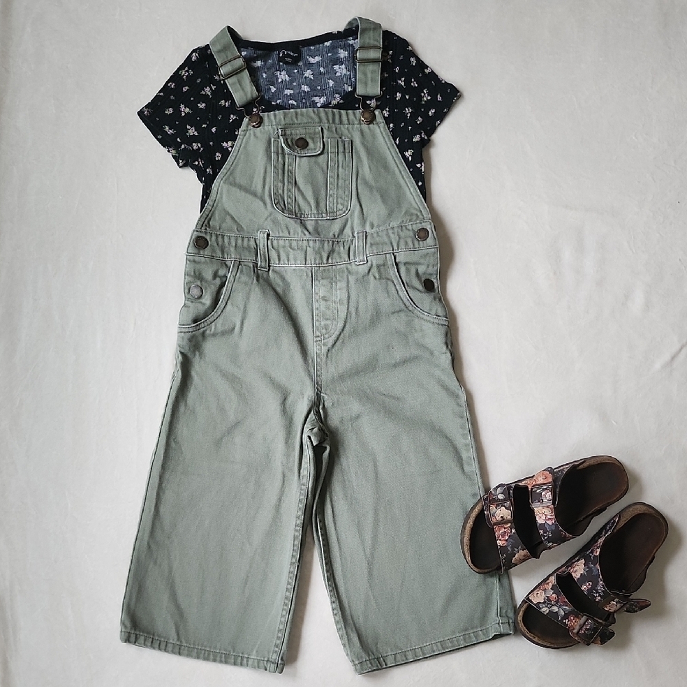 Dip Green Wide-Leg Overalls with Adjustable Straps